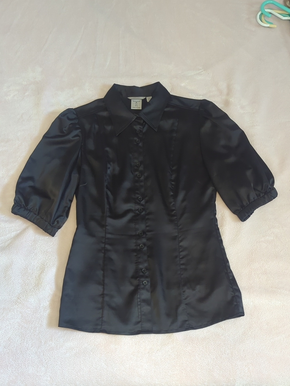 Tristan Black Satin Collar Blouse